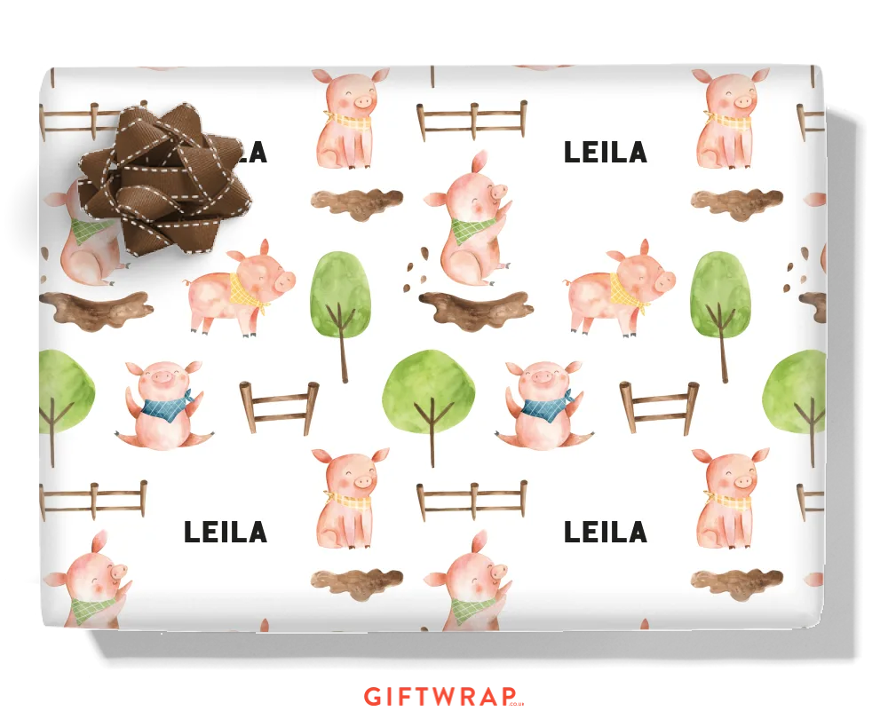 Farm Yard Pigs Personalised Wrapping Paper