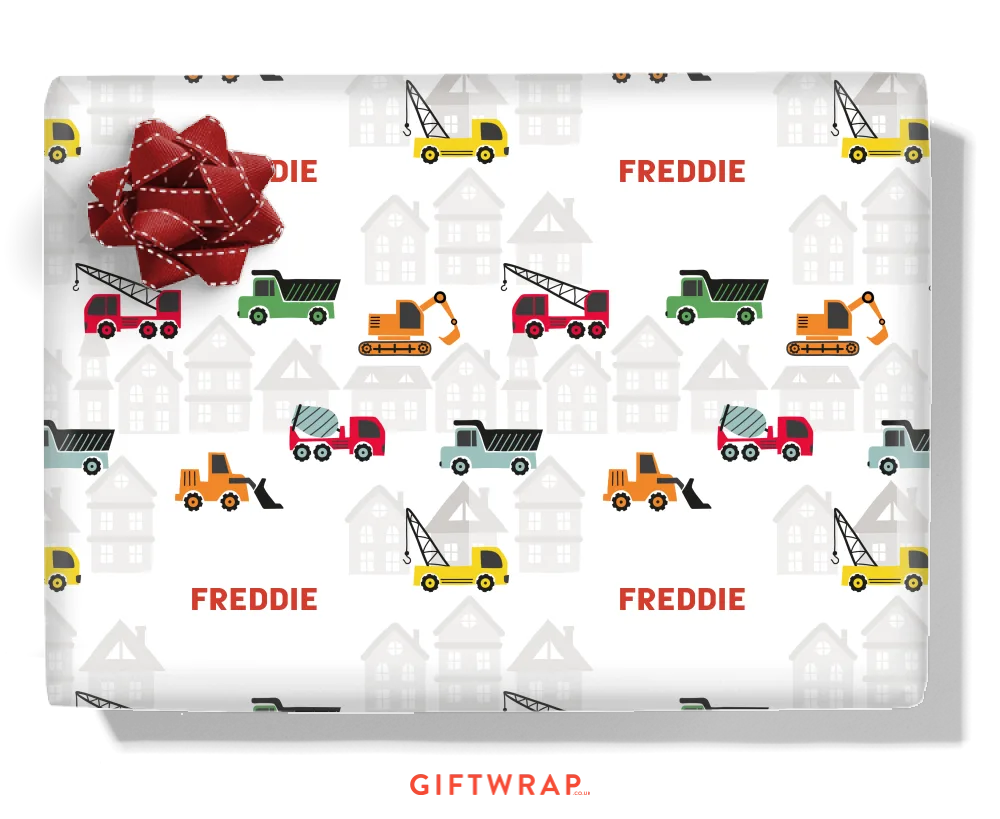 Trucks & Buildings Personalised Wrapping Paper