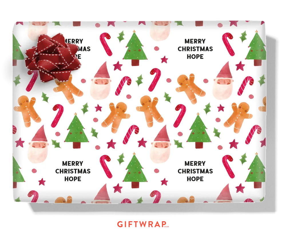 Happy Gingerbread & Santa Personalised Wrapping Paper