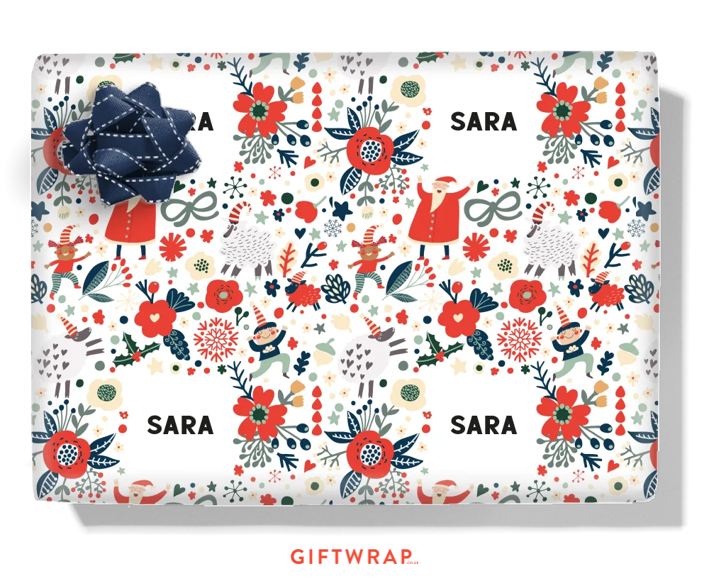 Winter Christmas Flowers Personalised Wrapping Paper
