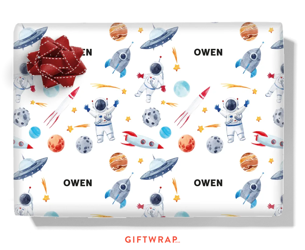 Space Men Personalised Wrapping Paper