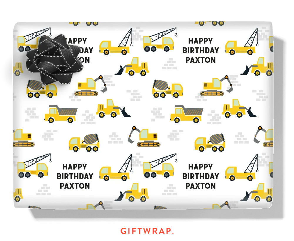 Yellow Trucks Personalised Wrapping Paper