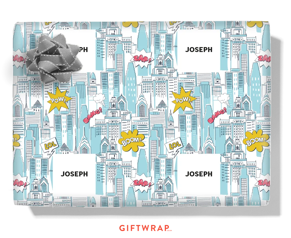 Superhero City Personalised Wrapping Paper