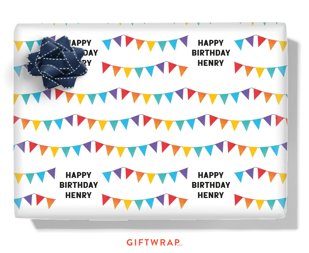 Bright Party Bunting Personalised Wrapping Paper
