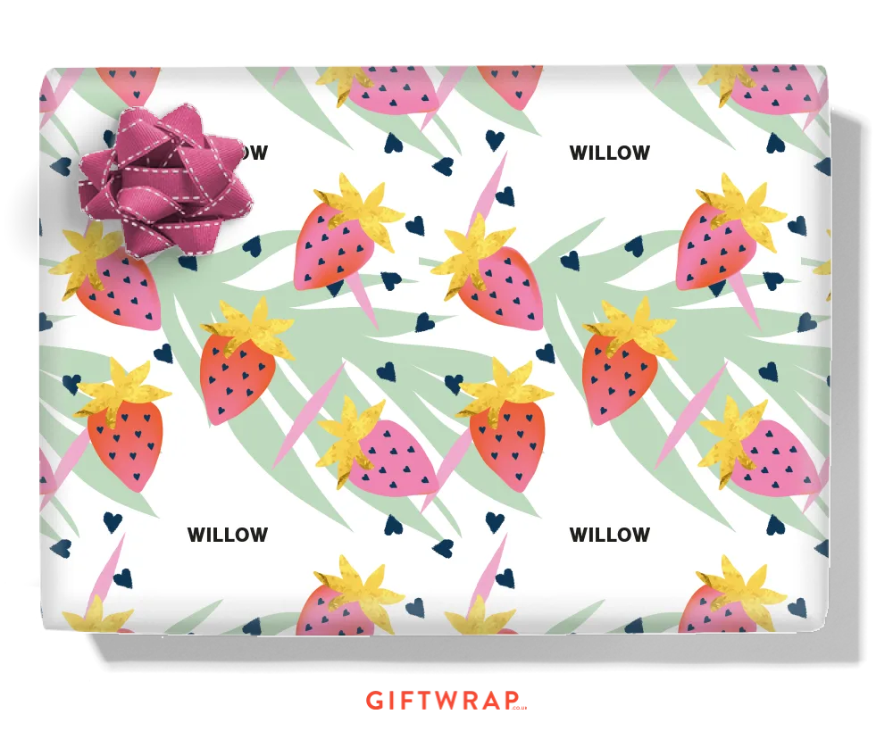 Strawberry Hearts Personalised Wrapping Paper
