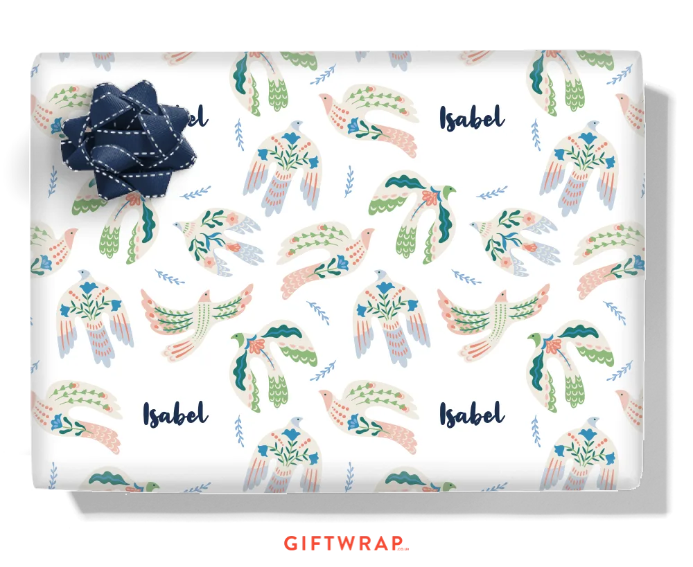 Floral Doves Personalised Wrapping Paper