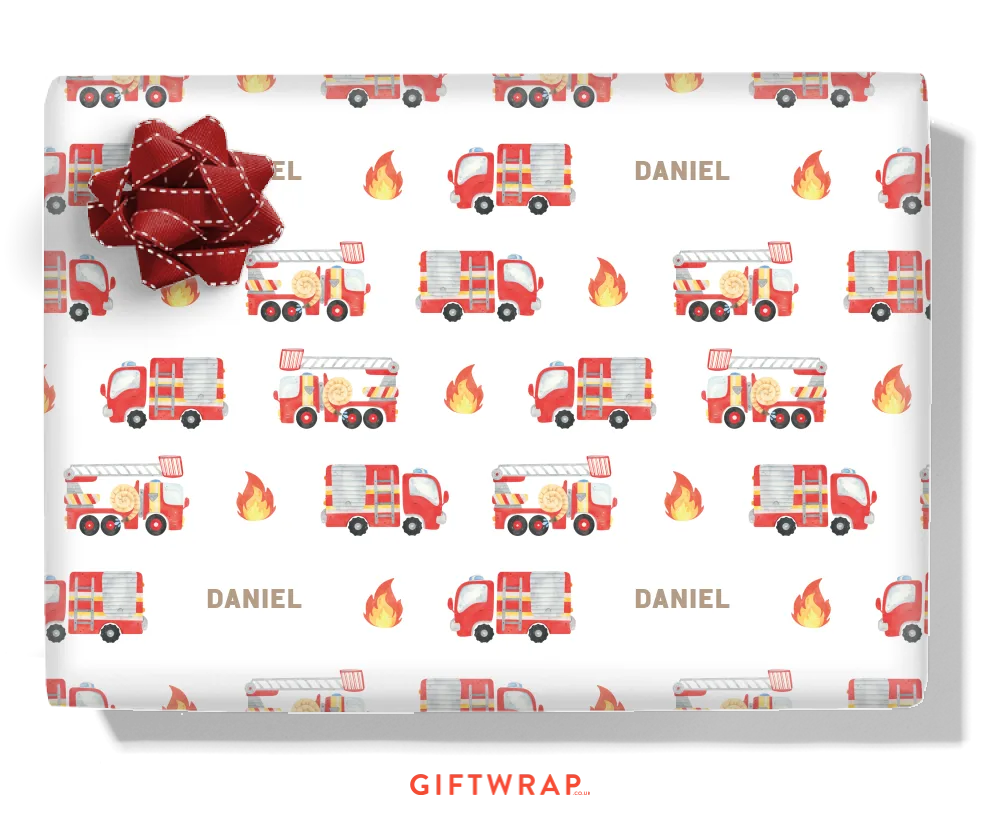 Fire Trucks Personalised Wrapping Paper