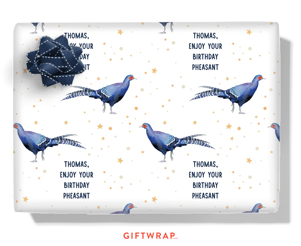 Blue Pheasant Personalised Wrapping Paper