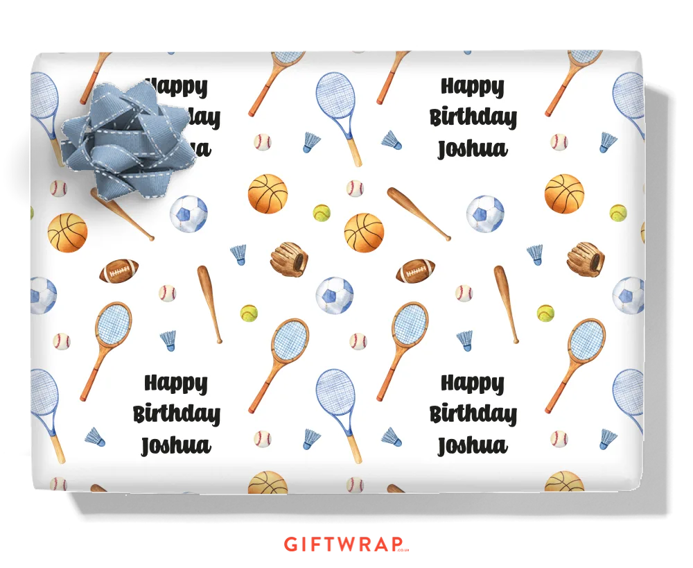 Vintage Sports Equipment Personalised Wrapping Paper