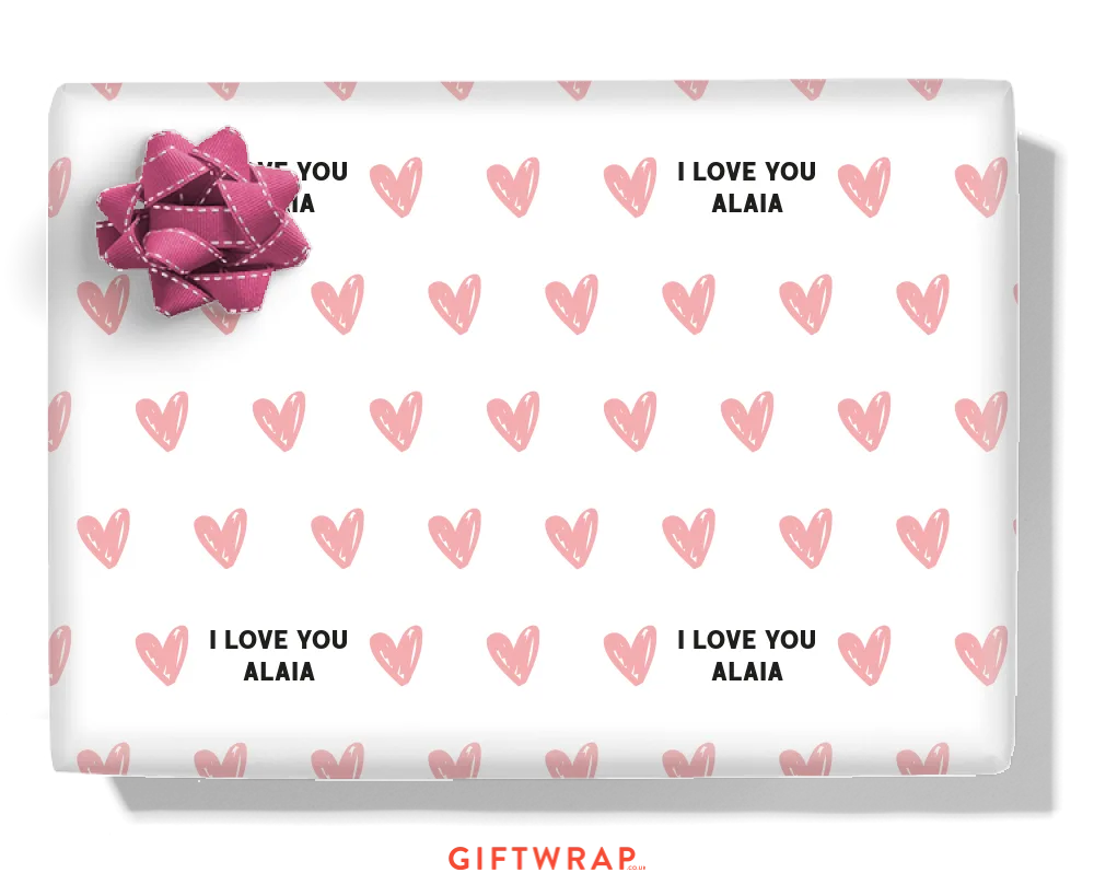 Hand Drawn Hearts Personalised Wrapping Paper