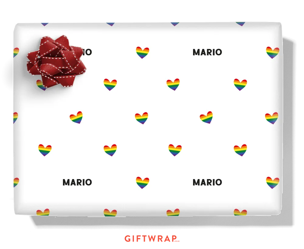 Rainbow Hearts Personalised Wrapping Paper