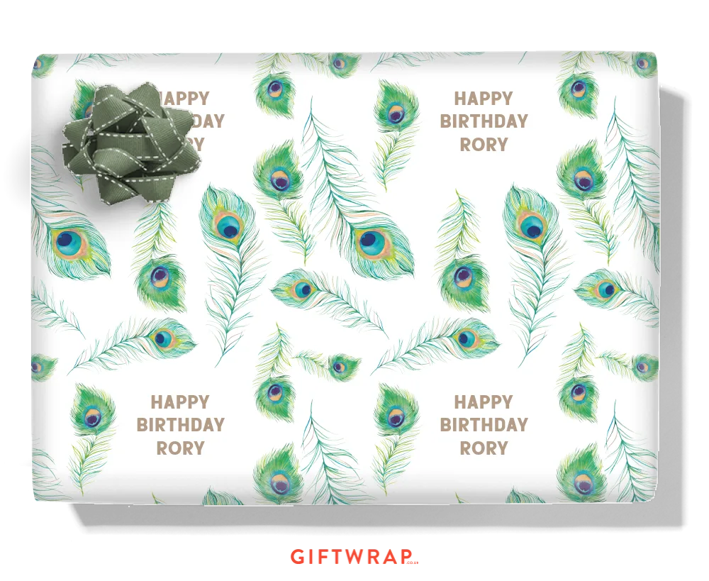 Peacock Feather Personalised Wrapping Paper