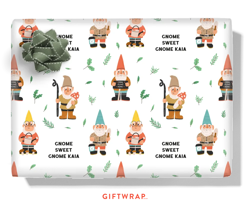 Home Sweet Home Gnomes Personalised Wrapping Paper