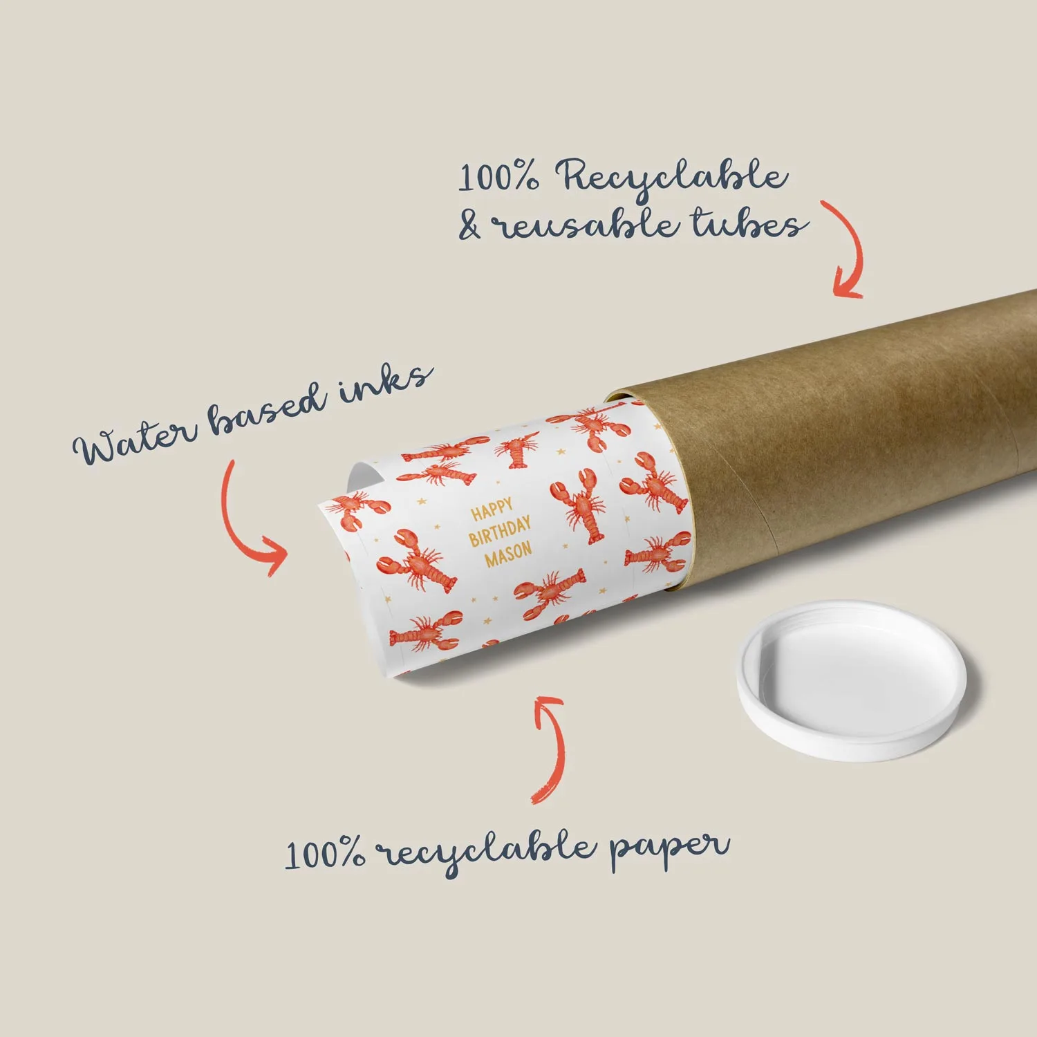 A roll of wrapping paper beside its packing tube