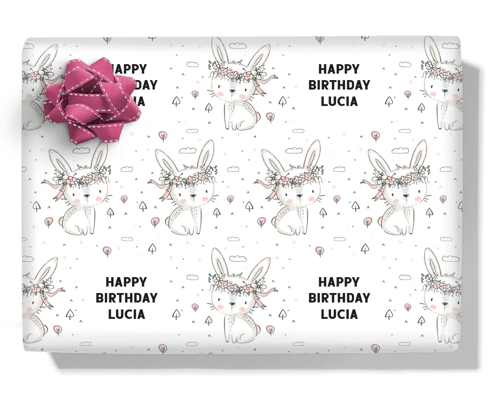 Flower Bunny Personalised Wrapping Paper