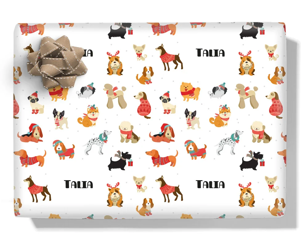 Festive Dogs Personalised Wrapping Paper