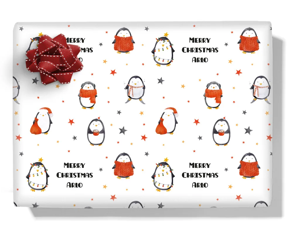 Festive Penguins Personalised Wrapping Paper