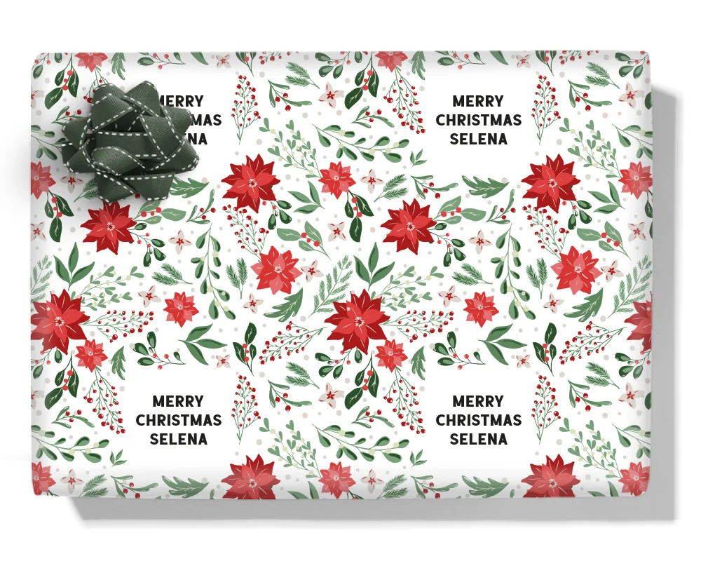 Winter Poinsettia Flowers Personalised Wrapping Paper