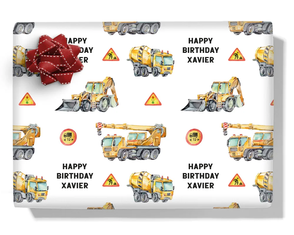 Construction Trucks Personalised Wrapping Paper