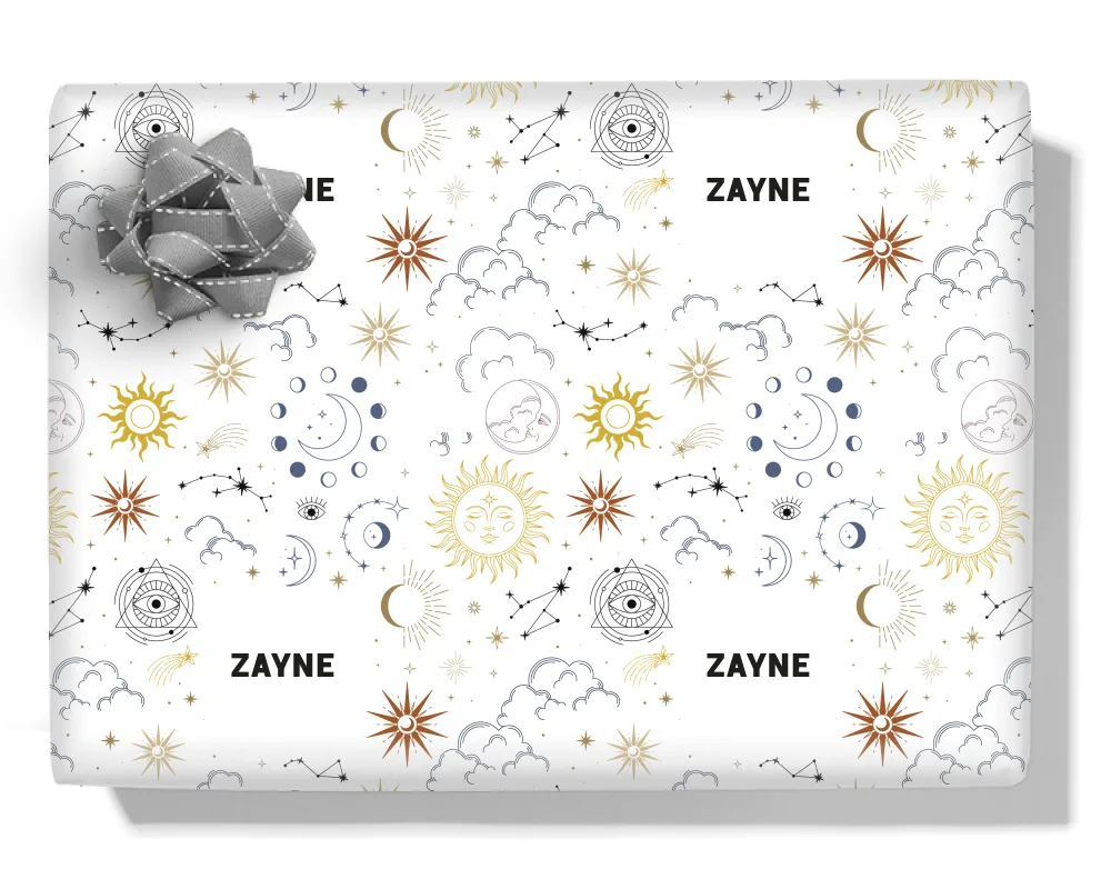 Mystical Sun, Moon & Stars Personalised Wrapping Paper
