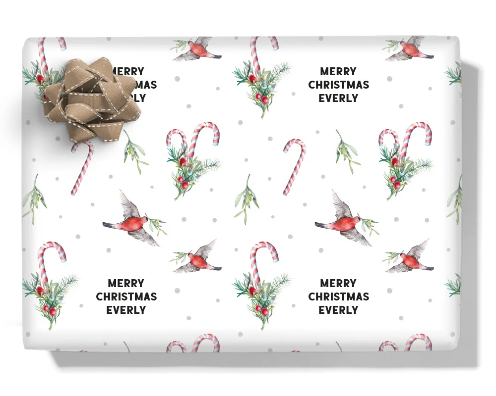 Candy Canes & Mistletoe Personalised Wrapping Paper