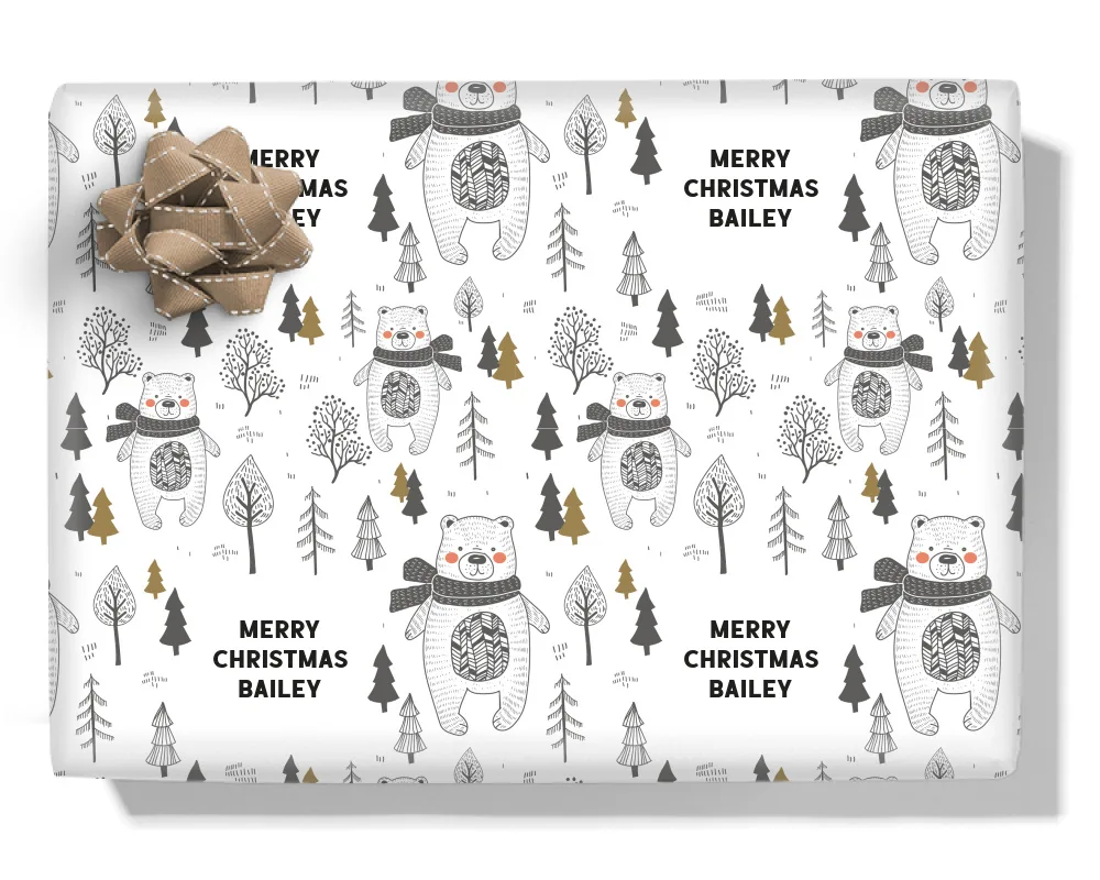 Winter Forest Bear Personalised Wrapping Paper