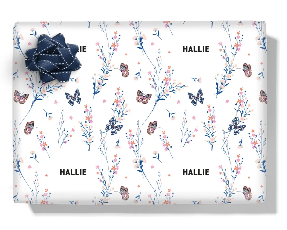 Pastel Meadow Flower Butterflies Personalised Wrapping Paper