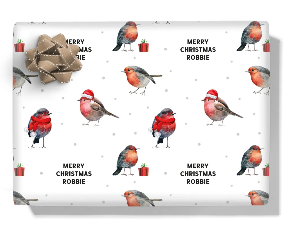 Christmas Robins Personalised Wrapping Paper