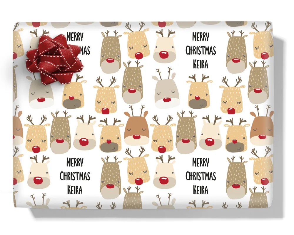 Red Nose Reindeers Personalised Wrapping Paper
