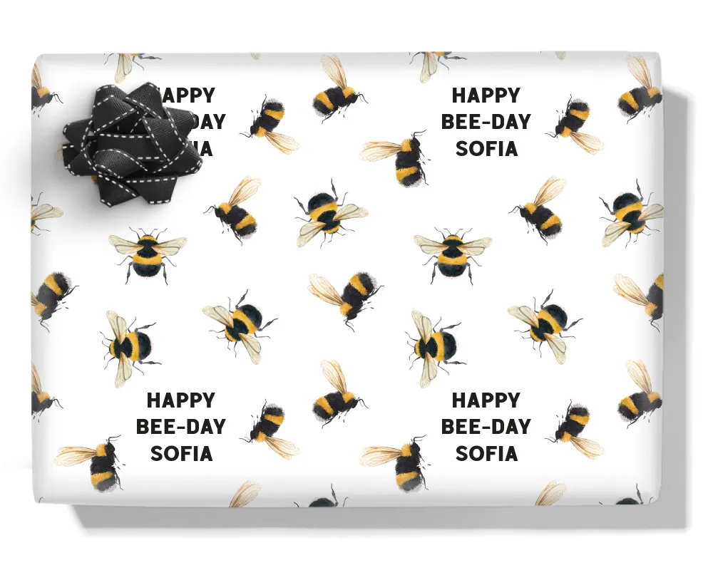 Bee Happy Personalised Wrapping Paper